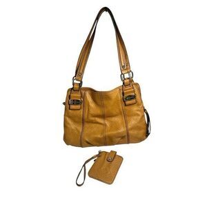 B Makowsky Leather Weave Camel-Yellow‎ Gold Tone Hardware Shoulder Bag Tote